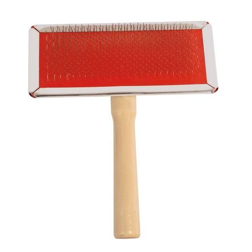 Brosse carde métal manche bois pour chiens et chats